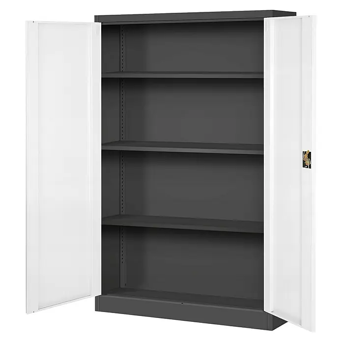 Jan Nowak Aktenschrank Kevin - B x T x H: 90 x 40 x 140 cm, Anthrazit/Weiß - Grauer Metallschrank mit weißen Türen und drei Regalen im Inneren. Ideal für die Aufbewahrung von Gegenständen im Büro oder zu Hause.