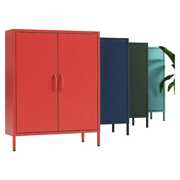 Jan Nowak Kommode Vito - B x T x H: 80 x 40 x 101,5 cm, Dunkelblau - Aufgereihte, mehrfarbige Metallschränke mit Türen und Griffen für vielfältige Aufbewahrungslösungen im Büro oder Zuhause.
