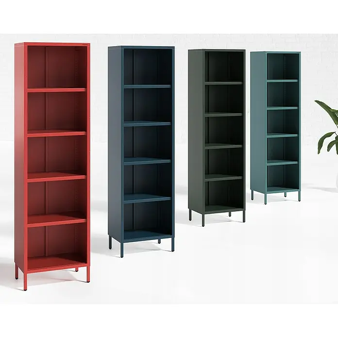 Jan Nowak Bücherregal Mario - B x T x H: 50 x 35 x 180 cm, Dunkelblau - Farbiges Bücherregal mit fünf offenen Fächern in Rot, Blau, Grün und Türkis für das moderne Wohnambiente.