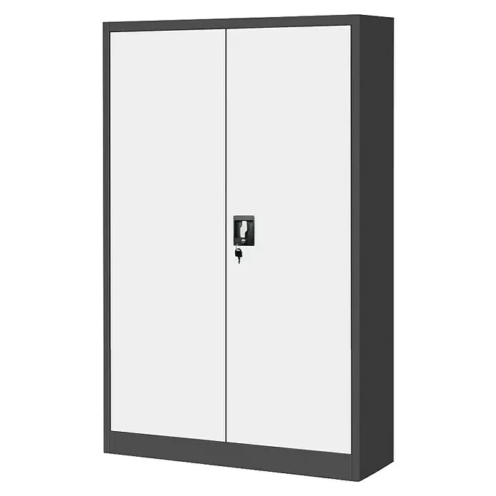 Jan Nowak Aktenschrank Kevin - B x T x H: 90 x 40 x 140 cm, Anthrazit/Weiß - Dieser robuste, abschließbare Büroschrank in Grau und Weiß bietet sicheren Stauraum für Ihre wichtigsten Dokumente und Büromaterialien.