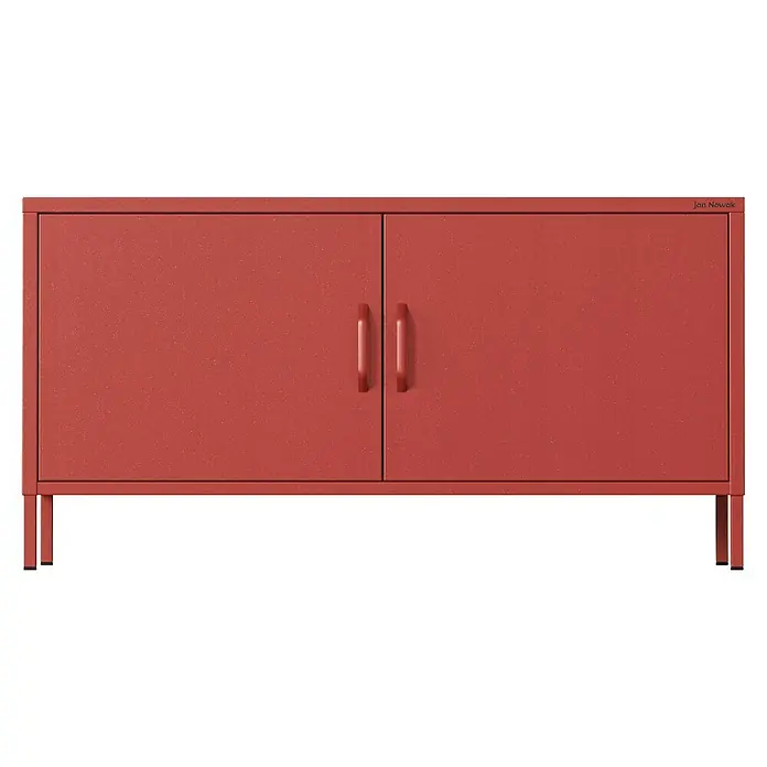 Jan Nowak TV-Schrank Rosa - H x B x T: 59,5 x 115 x 40 cm, Rot - Ein roter Jan Nowak Aktenschrank mit zwei Türen und Griffen. Das Metallmöbelstück steht auf einem niedrigen Gestell und bietet Stauraum.