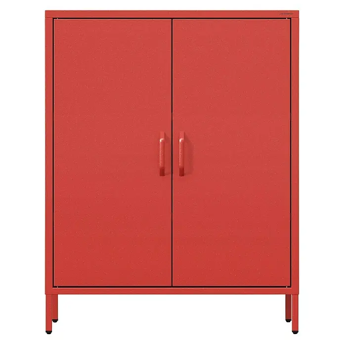 Jan Nowak Kommode Vito - B x T x H: 80 x 40 x 101,5 cm, Rot - Roter Metallschrank mit zwei Türen und Griffen für Büro oder Werkstatt.