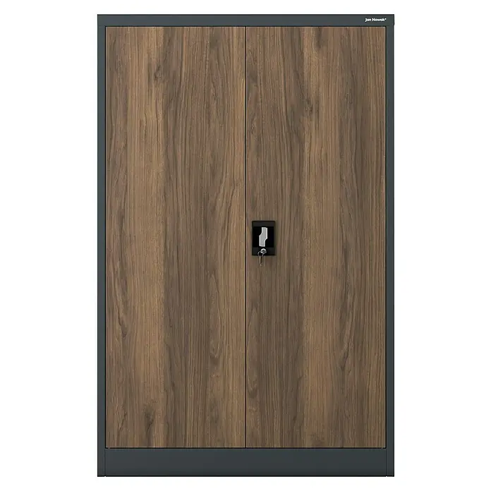 Jan Nowak Aktenschrank Kevin - B x T x H: 90 x 40 x 140 cm, Anthrazit/Nussbaum - Eine Aufnahme eines Büroschranks von Jan Nowak mit zwei Türen und einem Schloss, ideal zur Aufbewahrung.