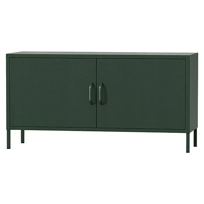 Jan Nowak TV-Schrank Rosa - H x B x T: 59,5 x 115 x 40 cm, Flaschengrün - Bild eines grünen Metallschranks mit zwei Türen und Griffen. Der Schrank steht auf einem schwarzen Hintergrund.
