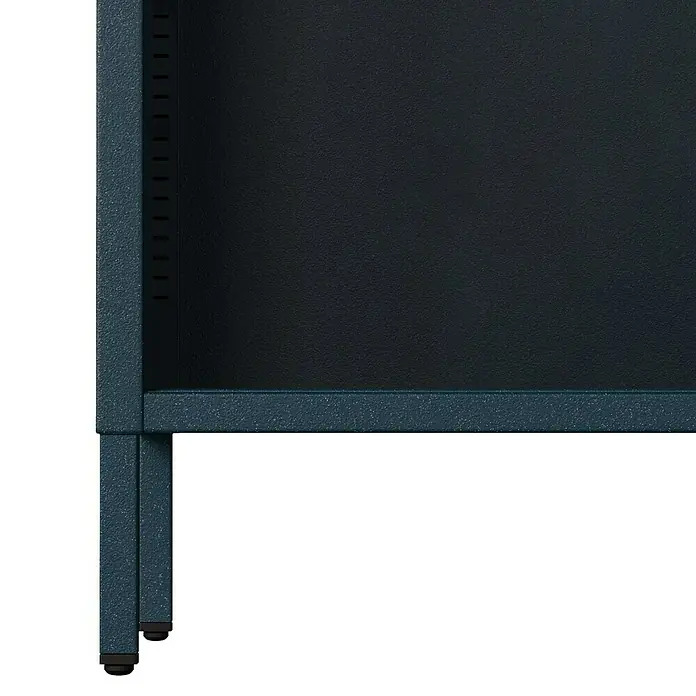 Jan Nowak Bücherregal Luca - B x T x H: 100 x 35 x 90 cm, Dunkelblau - Nahaufnahme eines blauen Metallregals mit Fokus auf die robuste Bauweise und die feinen Details.