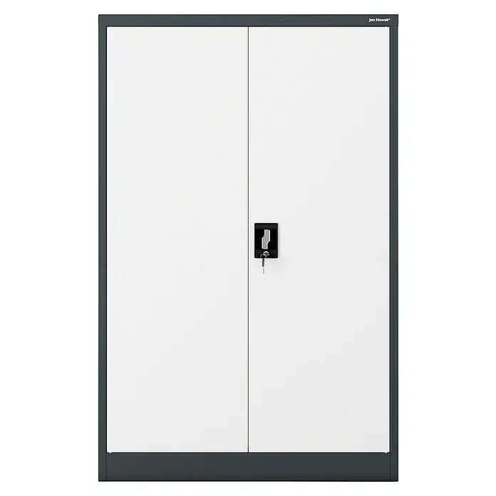 Jan Nowak Aktenschrank Kevin - B x T x H: 90 x 40 x 140 cm, Anthrazit/Weiß - Bild eines abschließbaren Metallschranks von Jan Nowak in Grau und Weiß, ideal für die Büroaufbewahrung.