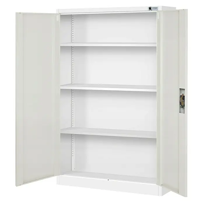 Jan Nowak Aktenschrank Kevin - B x T x H: 90 x 40 x 140 cm, Weiß/Sonoma eiche - Ein offener, weißer Aktenschrank mit drei Regalen, der viel Stauraum bietet und sich ideal für Büro oder Zuhause eignet.