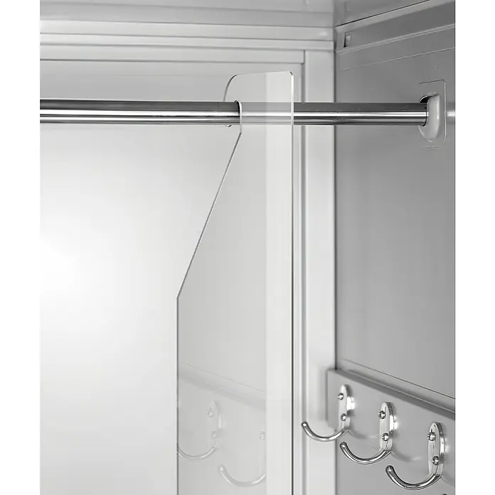 Jan Nowak Spind Kacper II - H x B x T: 180 x 60 x 50 cm, Grau/Blau, Anzahl Türen: 2 Stk., Anzahl Fächer: 2 Stk. - Der Kleiderschrank bietet Stauraum mit einer Kleiderstange und zusätzlichen Haken. Eine transparente Trennwand sorgt für Ordnung und Übersicht.