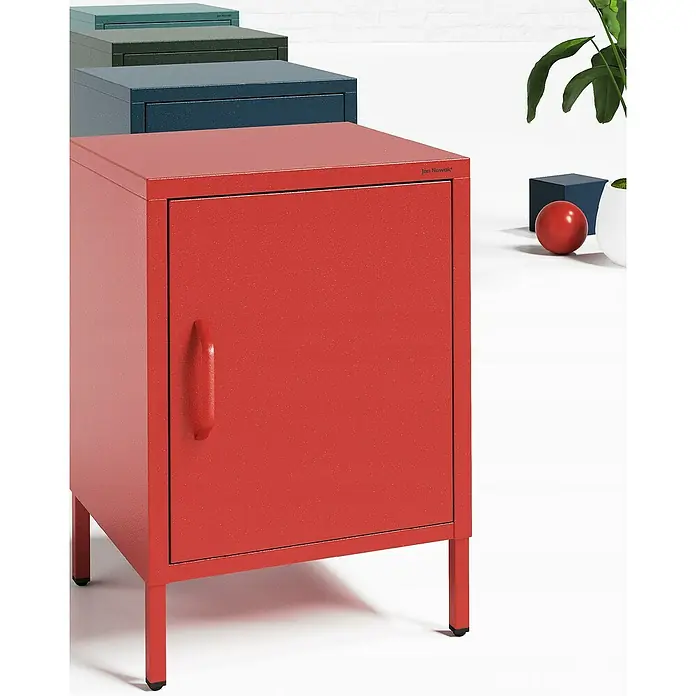 Jan Nowak Nachttisch Mia - L x B x H: 40 x 42,4 x 59,5 cm, Dunkelblau - Roter Metallschrank von Jan Nowak, perfekt für Büro oder Zuhause, mit praktischem Griff und stabilen Füßen.