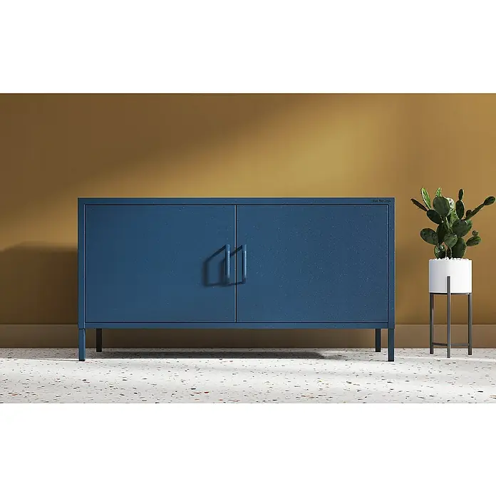 Jan Nowak TV-Schrank Rosa - H x B x T: 59,5 x 115 x 40 cm, Dunkelblau - Aufnahme eines blauen Metallschranks mit zwei Türen, der eine moderne und elegante Aufbewahrungslösung bietet.
