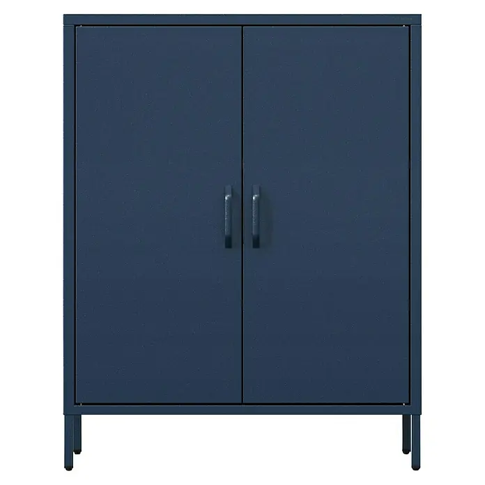 Jan Nowak Kommode Vito - B x T x H: 80 x 40 x 101,5 cm, Dunkelblau - Blauer Metallschrank mit zwei Türen und Griffen. Ideal zur Aufbewahrung und Organisation von Gegenständen.