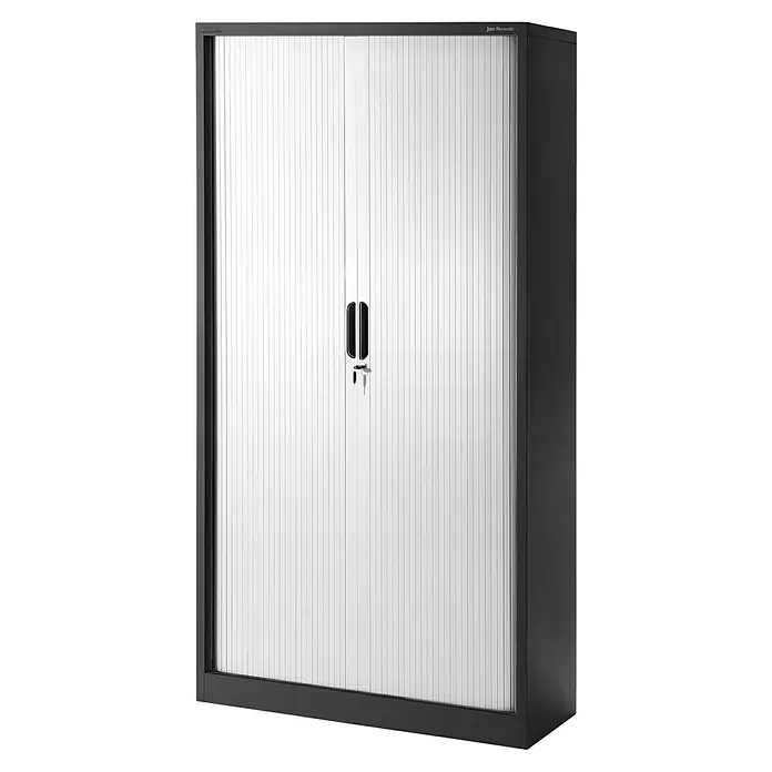 Jan Nowak Aktenschrank Damian - B x T x H: 90 x 45 x 185 cm, Anthrazit/Weiß - Grauer Büroschrank mit Rolltüren und Schlüsseln von Jan Nowak für Büro oder Werkstatt.
