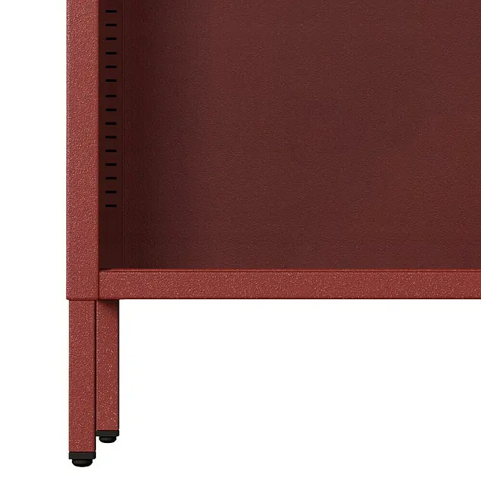 Jan Nowak Bücherregal Luca - B x T x H: 100 x 35 x 90 cm, Rot - Detailaufnahme eines regalfarbenen Regals mit verstellbaren Einlegeböden, ideal für Büro oder Werkstatt.