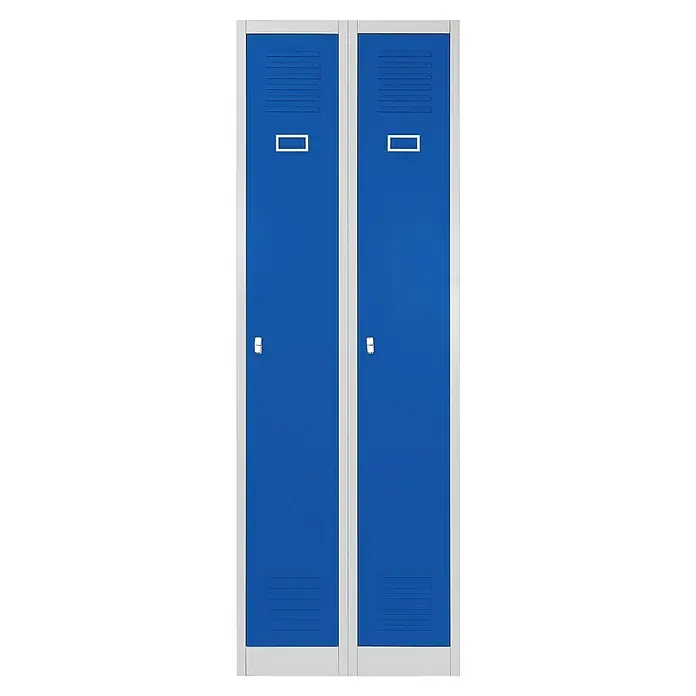 Jan Nowak Spind Kacper II - H x B x T: 180 x 60 x 50 cm, Grau/Blau, Anzahl Türen: 2 Stk., Anzahl Fächer: 2 Stk. - Blaue Doppelspind mit Lüftungsschlitzen und Namensschildhalter für den Einsatz in Umkleideräumen oder ähnlichen Einrichtungen.