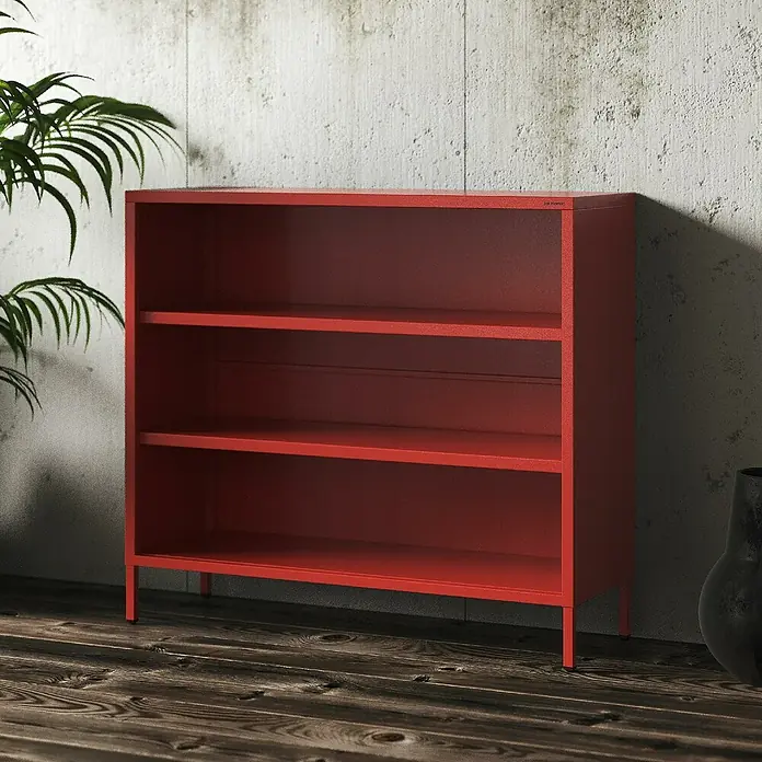 Jan Nowak Bücherregal Luca - B x T x H: 100 x 35 x 90 cm, Rot - Rotes Bücherregal mit drei Ablagen, ideal für die Aufbewahrung von Büchern und Dekorationsgegenständen.