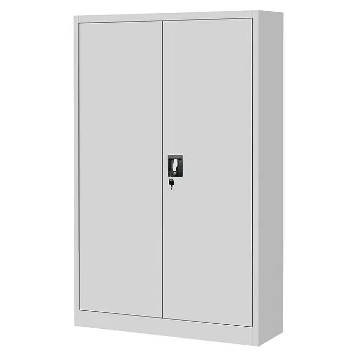 Jan Nowak Aktenschrank Kevin - B x T x H: 90 x 40 x 140 cm, Grau - Ein grauer Aktenschrank mit zwei Türen und einem Schloss, der Sicherheit und Organisation im Büro gewährleistet.
