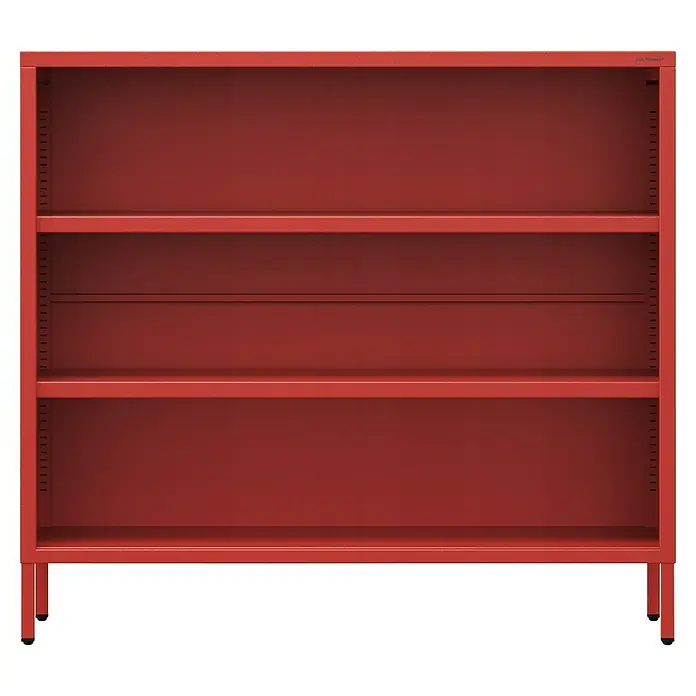 Jan Nowak Bücherregal Luca - B x T x H: 100 x 35 x 90 cm, Rot - Ein leuchtend rotes Metallregal mit drei Regalböden bietet viel Stauraum und einen modernen Look. Ideal für Büro oder Zuhause.