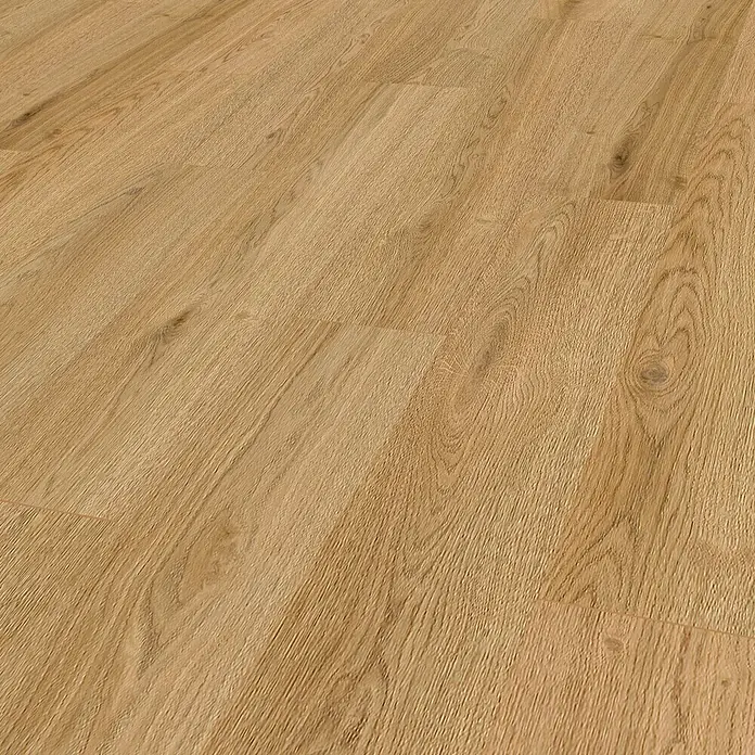 Barlinek Vinylboden SPC - Grace, Landhausdiele, 1.220 x 240 x 5,2 mm - Nahaufnahme von hellem Laminatboden mit Holzmaserung und Fugen.