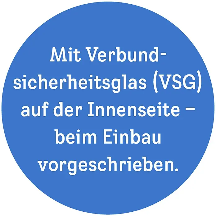 Velux Klapp-Schwingfenster GPU SK08 0084 Energie - 114 x 140 cm - Symbol, das Verbundsicherheitsglas (VSG) auf der Innenseite beim Einbau vorschreibt.