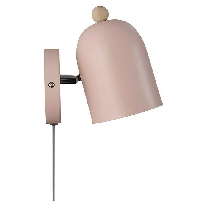 Nordlux Aplique de pared Gaston - 15 W, An x Pr x Al: 11,5 x 19,5 x 19,5 cm, Rosa, E27 - Primer plano de una lámpara de pared rosa suave con detalles de madera, que emana un ambiente moderno y acogedor.
