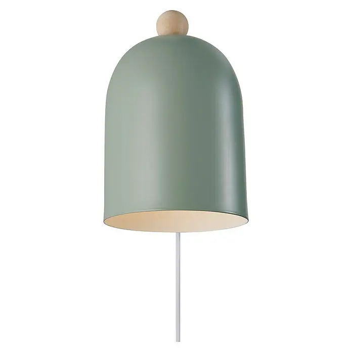 Nordlux Aplique de pared Gaston - 15 W, An x Pr x Al: 11,5 x 19,5 x 19,5 cm, Vered, E27 - Lámpara colgante verde pastel con un acento de madera en la parte superior, que emana una luz suave y acogedora, ideal para espacios modernos.