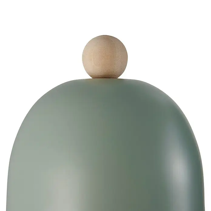 Nordlux Aplique de pared Gaston - 15 W, An x Pr x Al: 11,5 x 19,5 x 19,5 cm, Vered, E27 - Primer plano de una elegante lámpara verde menta mate con un pomo de madera, que promete una luz suave y cálida para cualquier estancia.