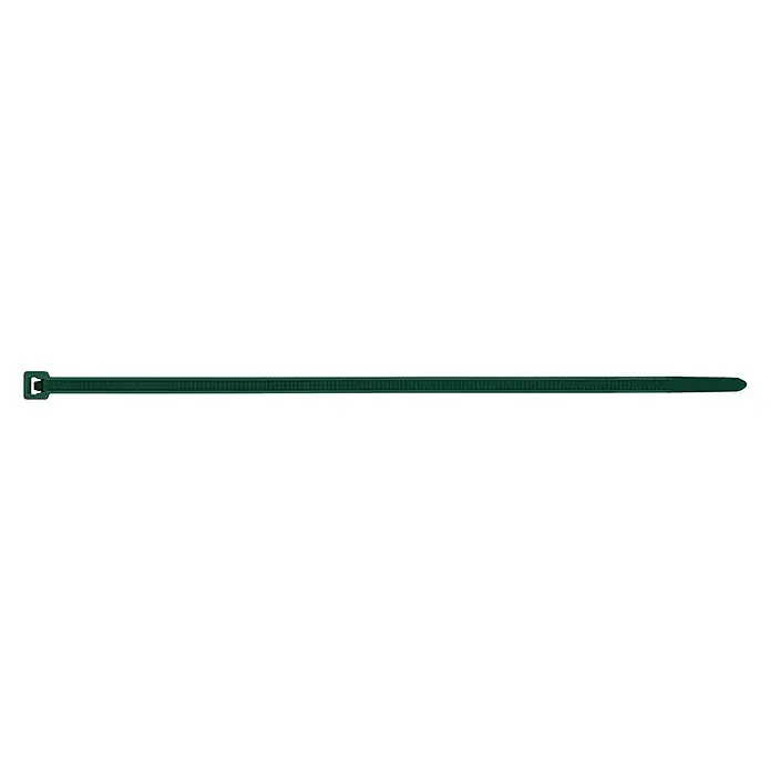 Index Bridas para cables de Nylon - An x L: 36 x 140 mm, Plástico, Verde - Imagen detallada de una brida para cables de color verde oscuro. Una herramienta práctica para agrupar cables y otros elementos, versátil.