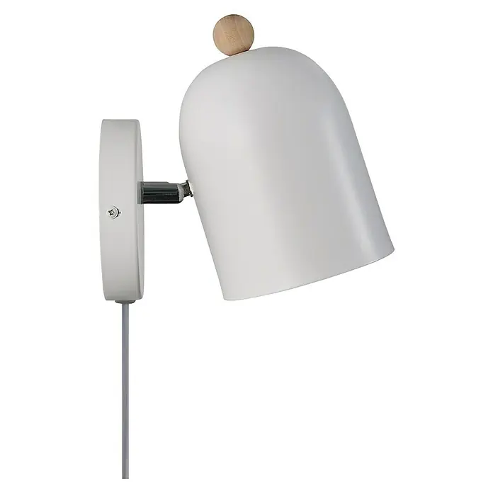 Nordlux Aplique de pared Gaston - 15 W, An x Pr x Al: 11,5 x 19,5 x 19,5 cm, Blanco, E27 - Elegante lámpara de pared blanca con detalle de madera. El diseño ajustable ofrece iluminación flexible, perfecta para espacios de vida y trabajo.