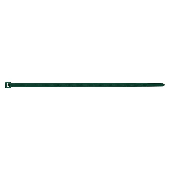 Index Bridas para cables de Nylon - An x L: 36 x 200 mm, Plástico, Verde - Primer plano de una brida de cable verde, destacando su practicidad y sujeción versátil para diversas aplicaciones.