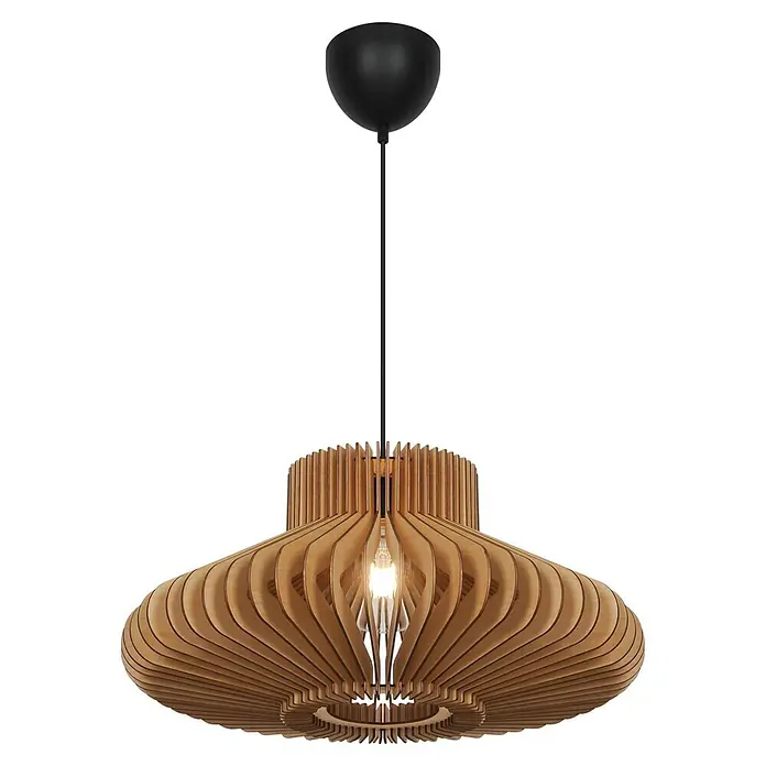 Nordlux Lámpara colgante Manago - 40 W, L x An x Al: 50 x 50 x 25 cm, Marrón, E27 - Lámpara colgante con pantallas de madera y dosel negro. El diseño es moderno y luminoso, ideal para espacios habitables.