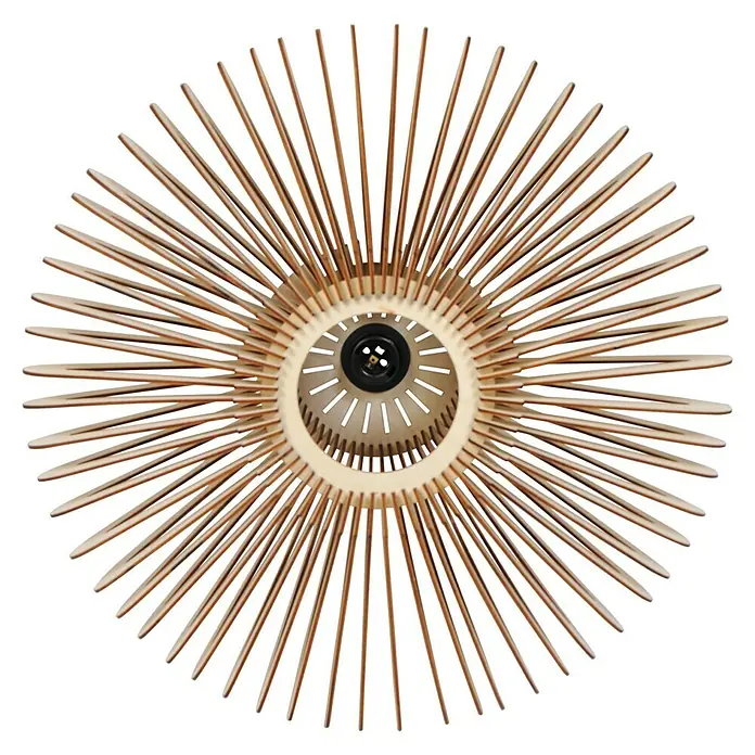 Nordlux Lámpara colgante Manago - 40 W, L x An x Al: 50 x 50 x 25 cm, Marrón, E27 - Primer plano de una lámpara de techo decorativa con listones de madera en forma de estrella, que promete una luz cálida y acogedora.
