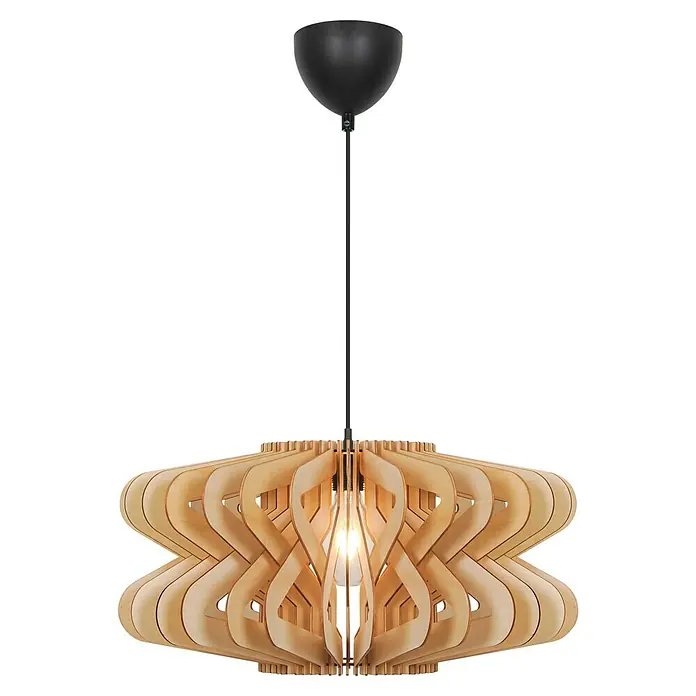 Nordlux Lámpara colgante Manago - 40 W, L x An x Al: 50 x 50 x 25 cm, Marrón, E27 - Lámpara colgante con pantalla de madera y soporte de techo negro para un ambiente moderno.