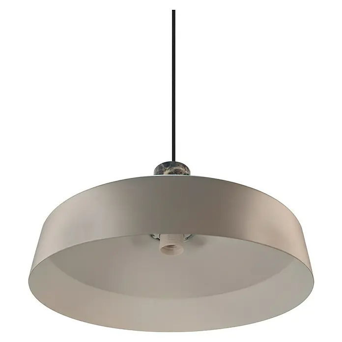Nordlux Lámpara colgante Elvas - 40 W, L x An x Al: 37,5 x 37,5 x 13 cm, Marrón, E27 - Primer plano de una lámpara colgante gris con un portalámparas y un cable negro.