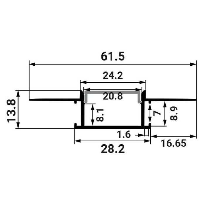 LED profil ugradbeni  (D x Š x V: 2.000 x 61,5 x 13,8 mm, Aluminij) | BAUHAUS
