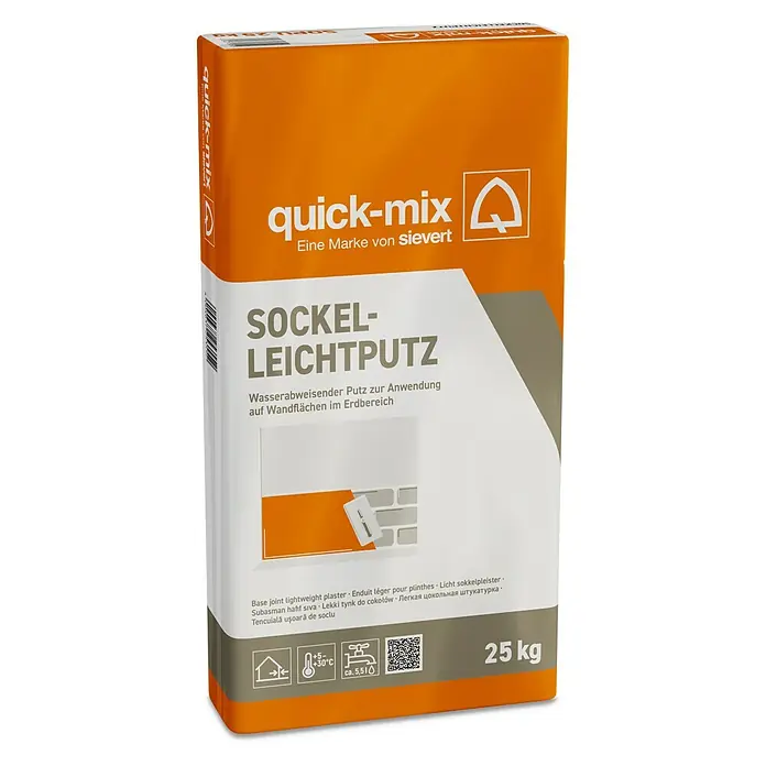 Quick-Mix Sockelputz Leicht - 25 kg - Sack Quick-Mix Sockel-Leichtputz, wasserabweisender Putz für Wandflächen im Erdbereich, 25 kg.