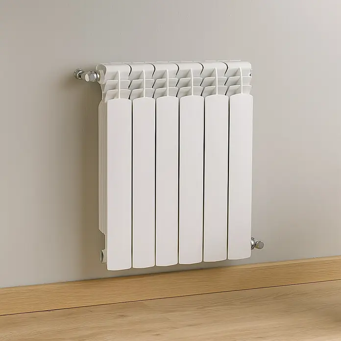 Cointra Radiador de agua Orion HP - 6 elementos, 600 W, An x Al: 48 x 58,15 cm - Radiador blanco montado en la pared. Es moderno y compacto, con múltiples paneles verticales para una eficiente disipación de calor.