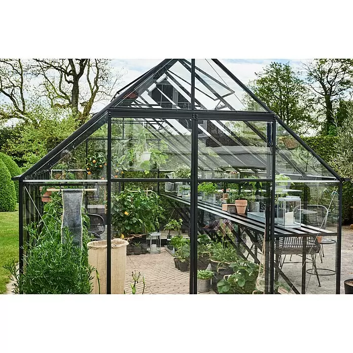 Halls Gewächshaus Qube 816 - Außenmaß inkl. Dachüberstand (B x T): 261 x 508 cm, 3 mm, Schwarz