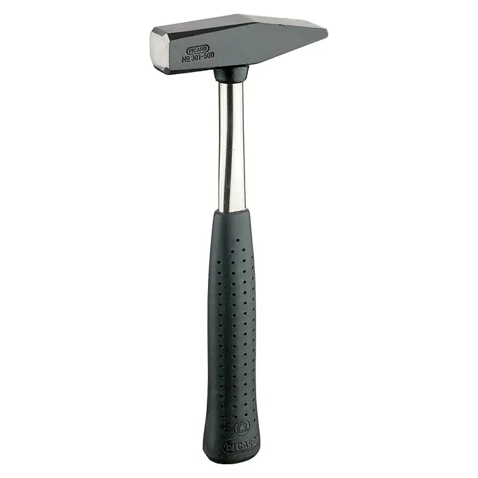 Picard Schlosserhammer Nr. 301 - 300 g, Stahlrohr - Abbildung eines Picard Schlosserhammers mit grauem Kopf, silbernem Stiel und schwarzem Griff mit Löchern.