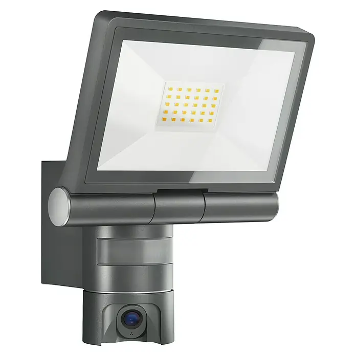 Steinel LED-Strahler CAM 2 SC - 21 W, 2.310 lm, 3.000 K, IP44 - Graue LED-Außenleuchte mit integrierter Kamera für mehr Sicherheit und Überwachung im Außenbereich.