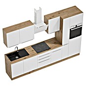 BAUHAUS Composición de cocina Marleen (Ancho: 310 cm, Blanco, Color del cuerpo: Marrón, Con electrodomésticos) | BAUHAUS