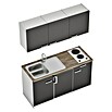Respekta Singleküche KB150WS (Breite: 150 cm, Mit Duo-Kochmulde, Schwarz)
