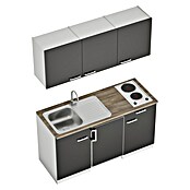 Respekta Singleküche KB150WS (Breite: 150 cm, Mit Duo-Kochmulde, Schwarz)