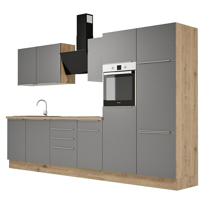 BAUHAUS Composición de cocina Marleen (Ancho: 340 cm, Gris, Color del cuerpo: Marrón, Con electrodomésticos) | BAUHAUS