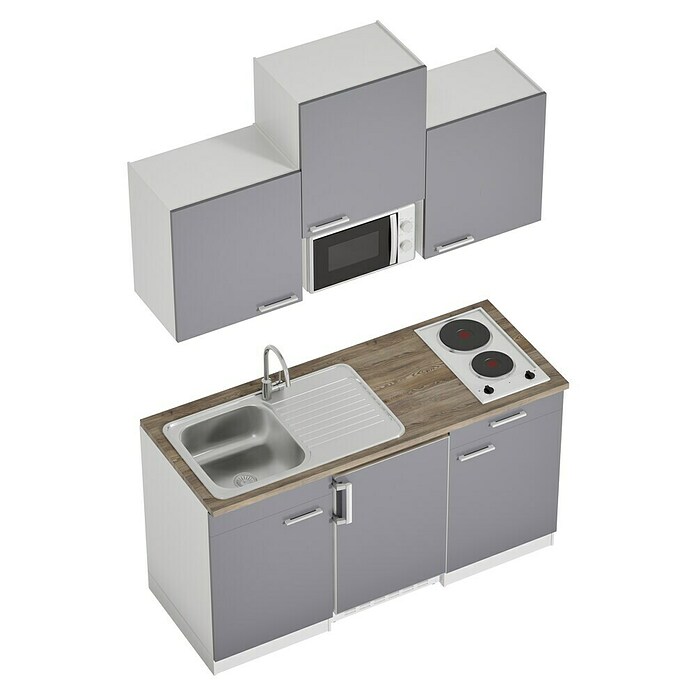 Respekta Singleküche KB150WGMI (Breite: 150 cm, Mit Duo-Kochmulde, Grau)