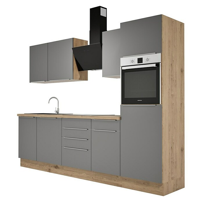 BAUHAUS Composición de cocina Marleen (Ancho: 280 cm, Gris, Color del cuerpo: Marrón, Con electrodomésticos) | BAUHAUS