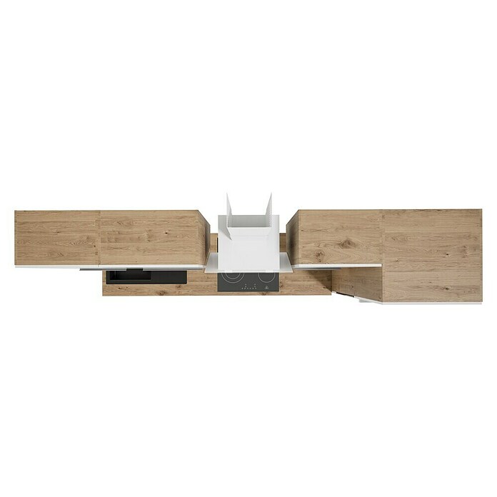 BAUHAUS Composición de cocina Marleen (Ancho: 280 cm, Blanco, Color del cuerpo: Marrón, Con electrodomésticos) | BAUHAUS