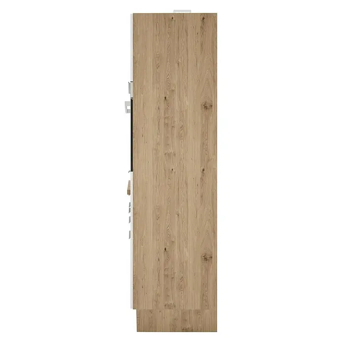 BAUHAUS Composición de cocina Marleen - Ancho: 280 cm, Blanco, Color del cuerpo: Marrón, Con electrodomésticos - La elegancia natural de la textura de la madera se muestra maravillosamente en este panel. La veta crea un ambiente cálido y acogedor.
