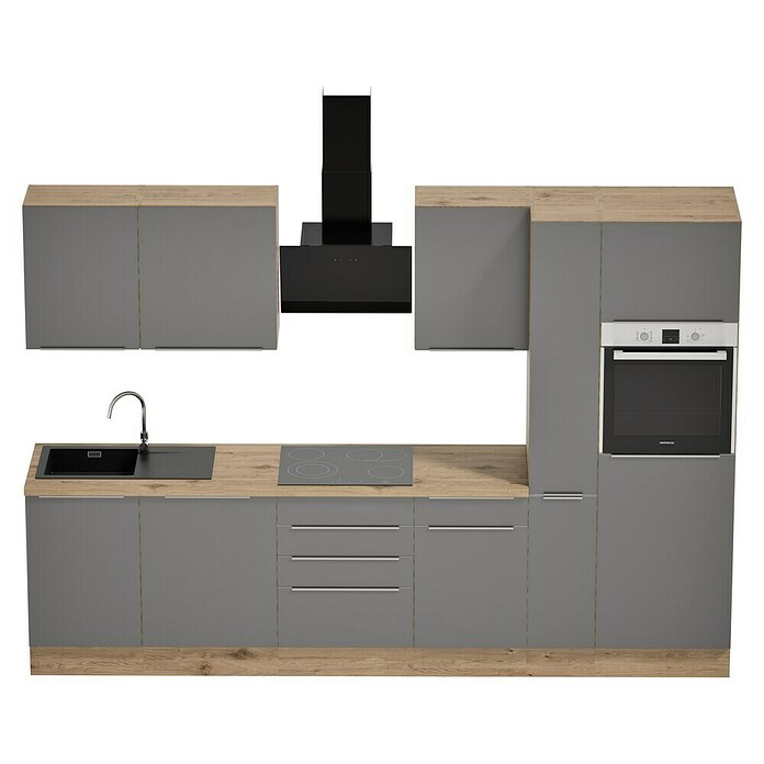 BAUHAUS Composición de cocina Marleen (Ancho: 310 cm, Gris, Color del cuerpo: Marrón, Con electrodomésticos) | BAUHAUS