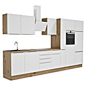 BAUHAUS Küchenzeile Sandra (Breite: 370 cm, Weiß, Farbe Korpus: Artisan Eiche, Mit Elektrogeräten) | BAUHAUS