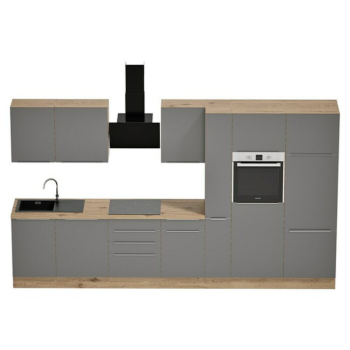 BAUHAUS Composición de cocina Marleen (Ancho: 370 cm, Gris, Color del cuerpo: Marrón, Con electrodomésticos) | BAUHAUS